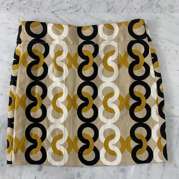 J CREW Mini Skirt 10 Black Gold Circles 100% Linen NWT *Sizing Runs Small - Picture 2 of 4